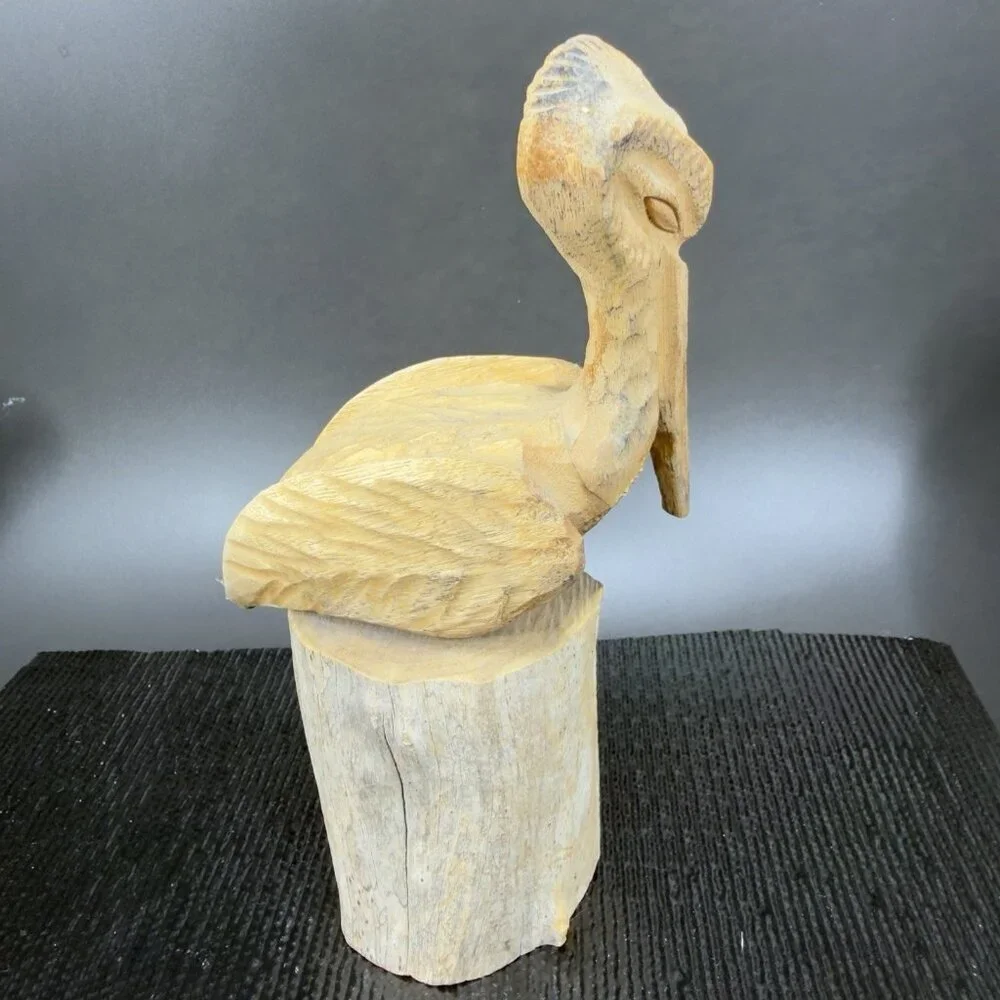 Vintage Hand Made Wooden Pelican Bird‎ Figurine Decor Hand Carved Figure VTG